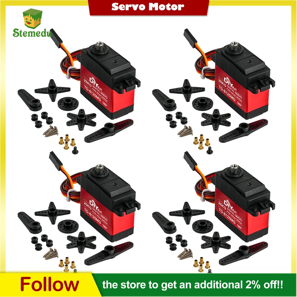 

4pcs High Torque 25KG Digital Servo TD-8125MG Waterproof Metal Gear 180°/270°/360° Angle Controllable for 1/8 1/10 RC Car/Robot