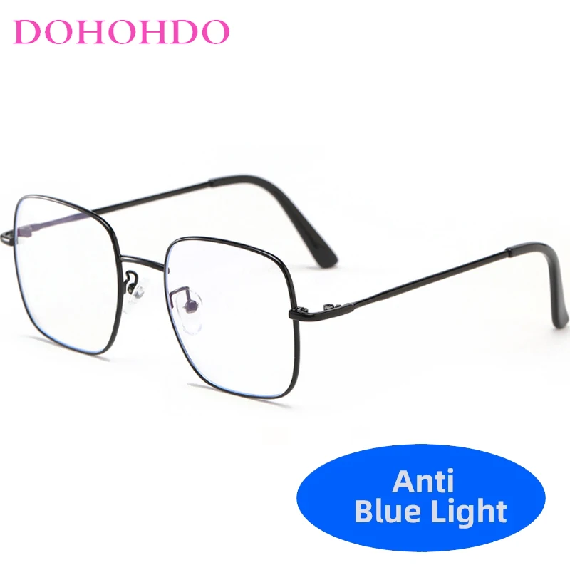 

DOHOHDO Metal Square Oversized Men Anti Blue Light Glasses Unisex Big Prescription Eyeglasses Blue Ray Protection Women Goggles