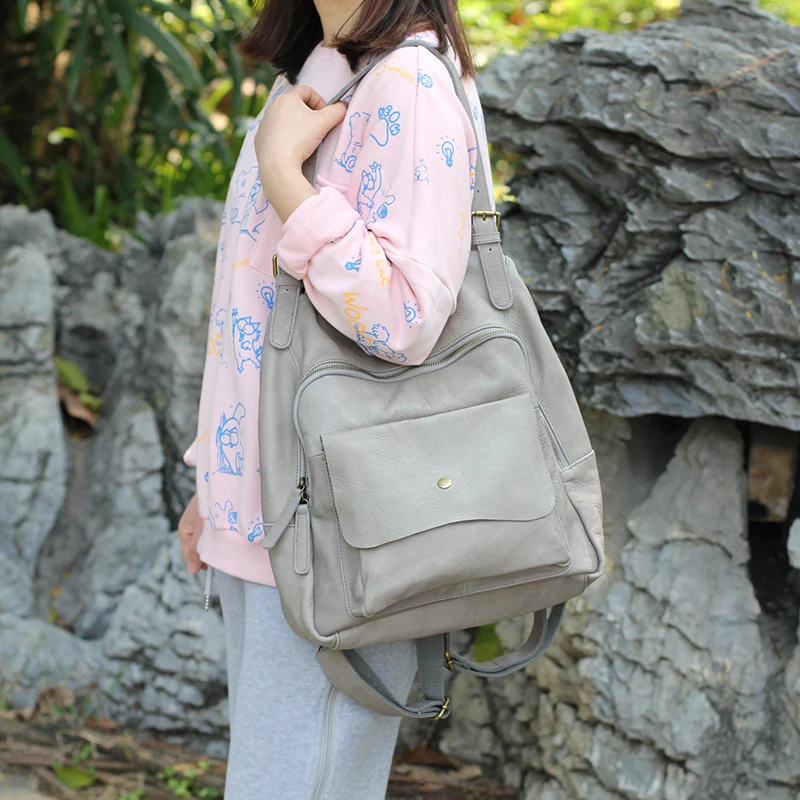 European / American Fashion Top Layer Cowhide Backpack New Leather Casual Simple And Versatile Large Capacity Shoulder Bag Women
