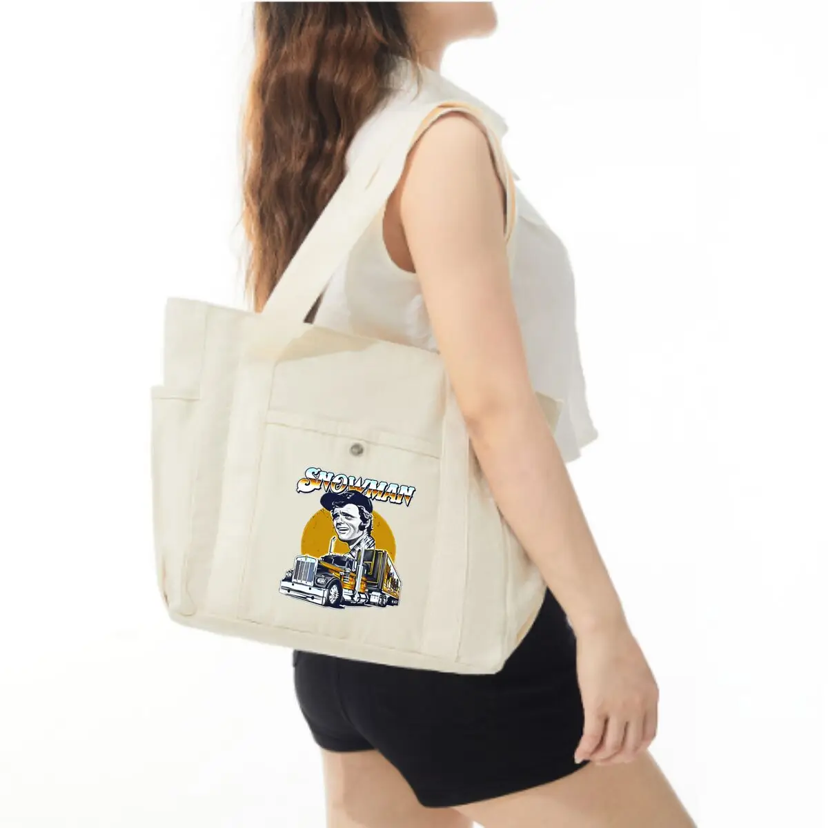 Snowman design with a truck Large Capacity Multi-Pocket Shoulder Bag Office Commute Tote