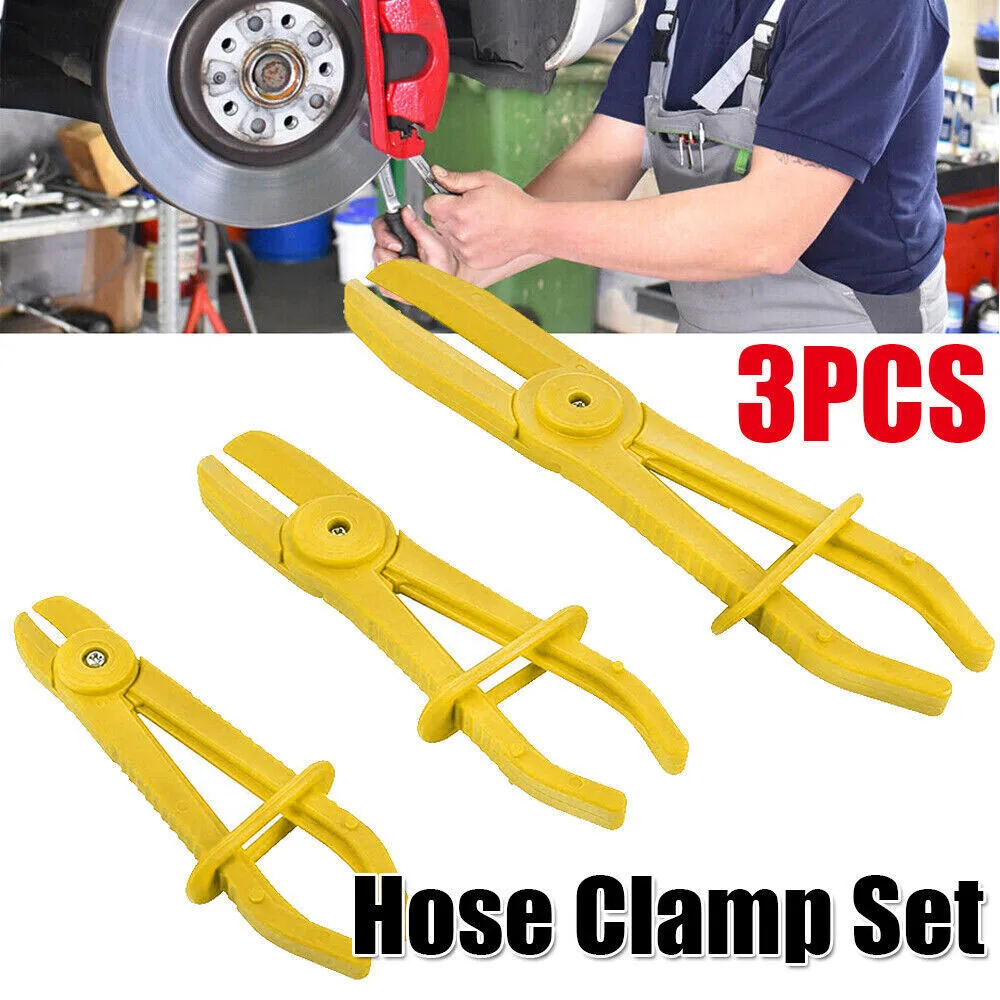 3PCS Nylon Hose Clamp Tool Set Hose Pinch Off Plier Flexible Hose Clamp Brake Pipe for Car Repair Hand Removal Tools Yellow