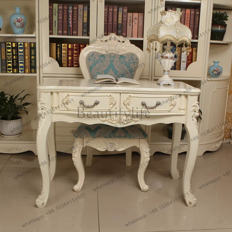 LJY European Luxury Office Desk Wooden Standing Drawer European Aesthetic Modern Office Desk Design Crafts Tavolo Unique Furnitu