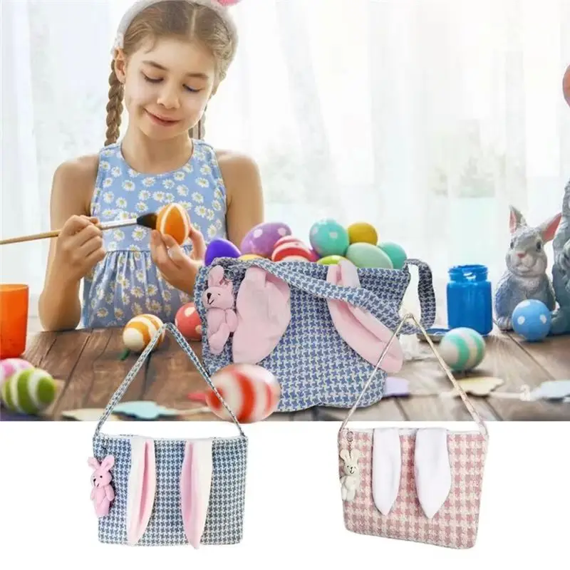TEXU Easter Bunny Shoulder Bag Reusable Tote Bag With Zipper Fashionable Beach Bag Portable Casual Tote Bag For Women Girl