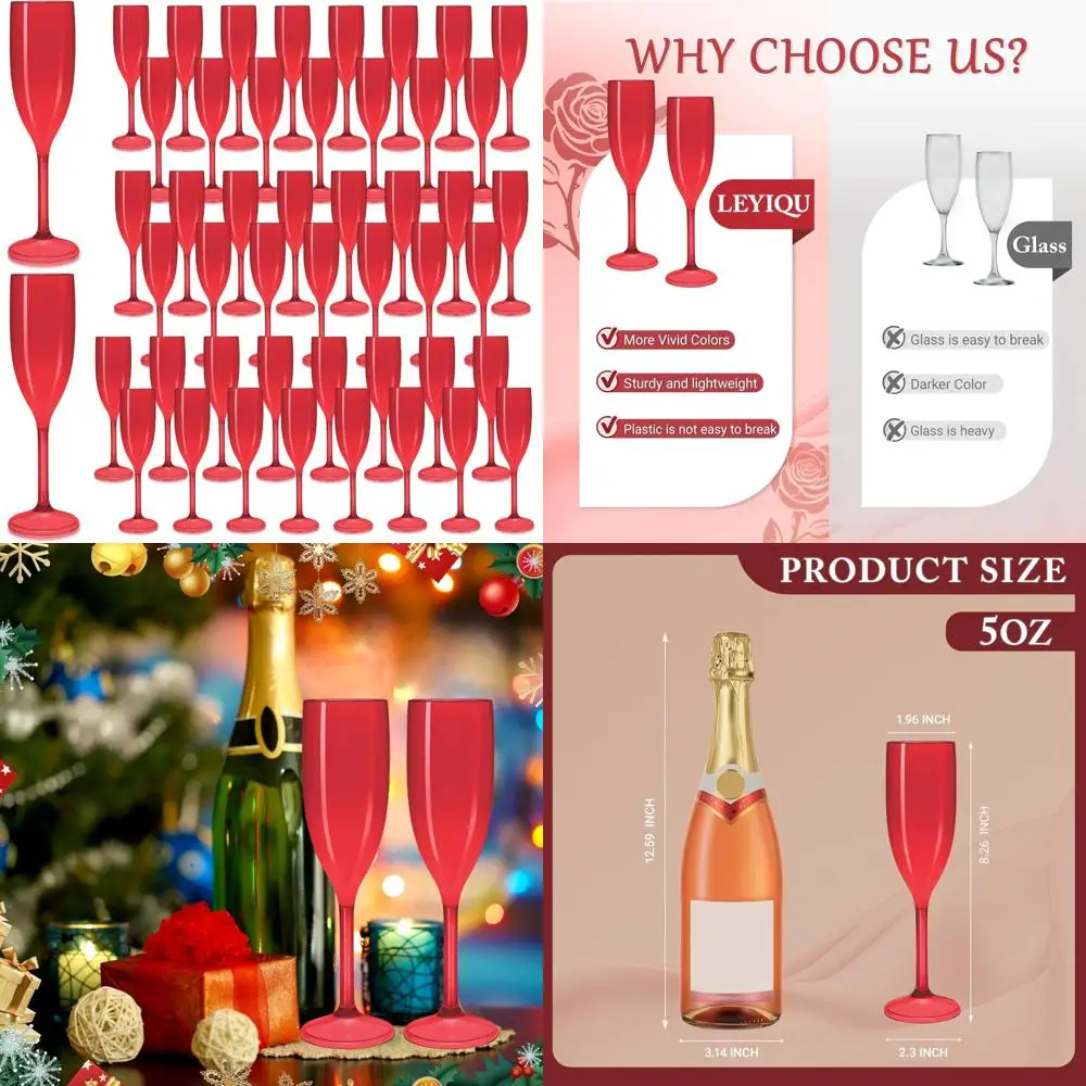 

Небьющиеся многоразовые акриловые флейты для шампанского, набор из 4 шт., красные бокалы для свадеб, рождественских вечеринок и торжеств