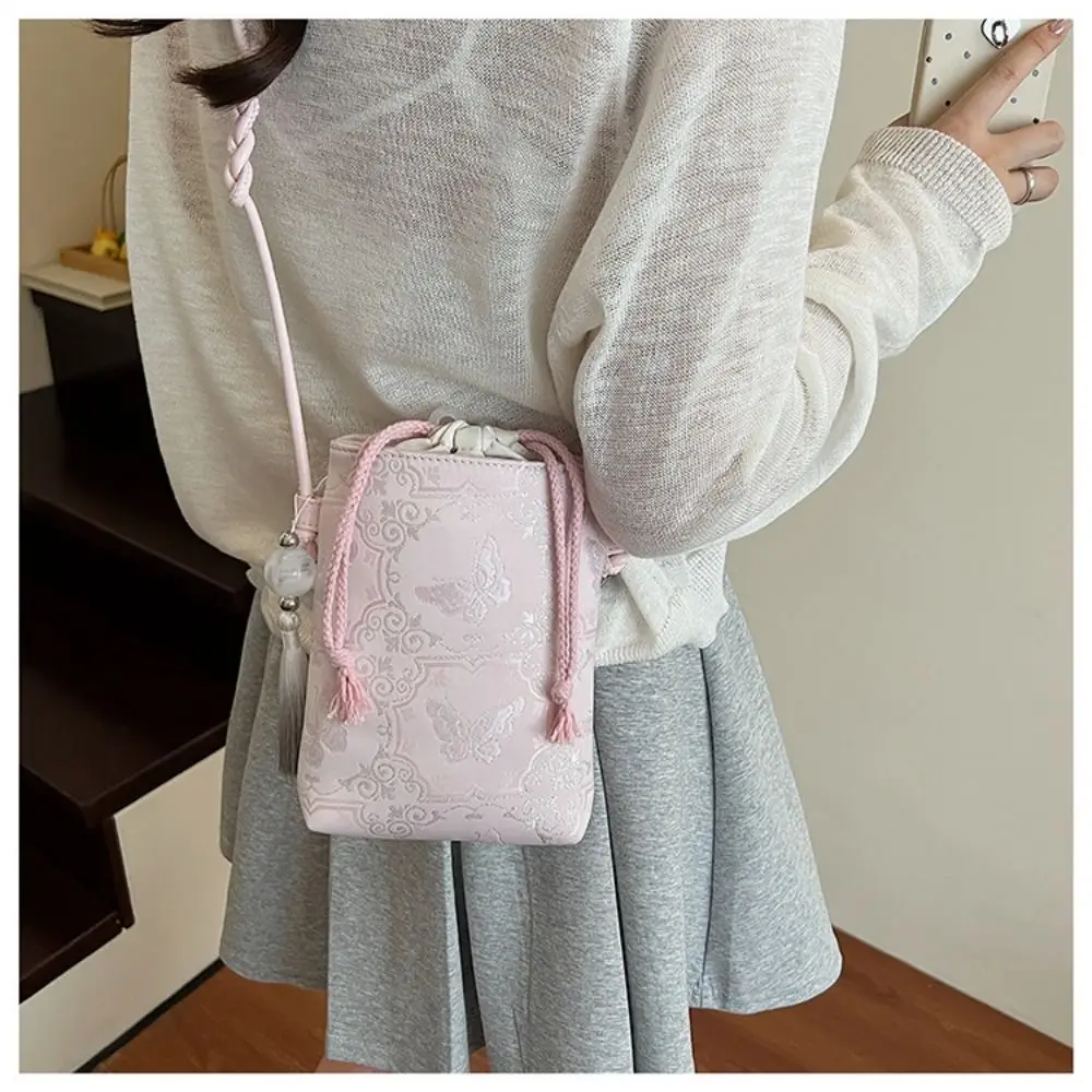 

Printed New Chinese Style Crossbody Bag Tassel Pendant Antique Embroidery Shoulder Bag Hanfu Handbag Large Capacity
