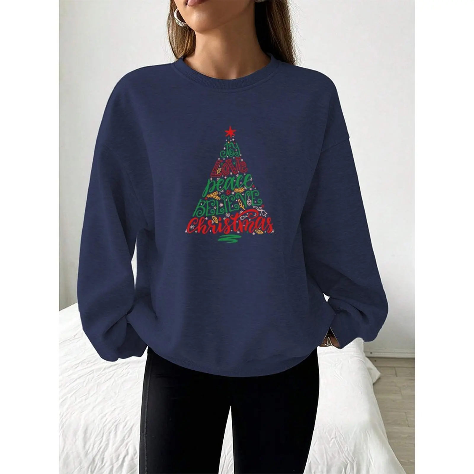 

Round Neck Long Sleeve Pullovers Woman Elegant Sweatshirt Velvet Winter Casual Loose Comfortable Christmas Printed Pattern Tops