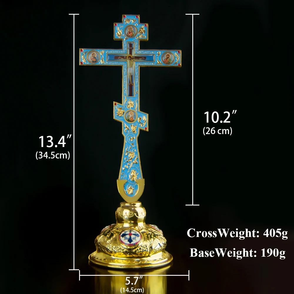 HTISOK Orthodox Cross with Base Jesus Crucifix for Church Orthodox Standing Cross Home Desktop Decor Prayer Corner Decoration
