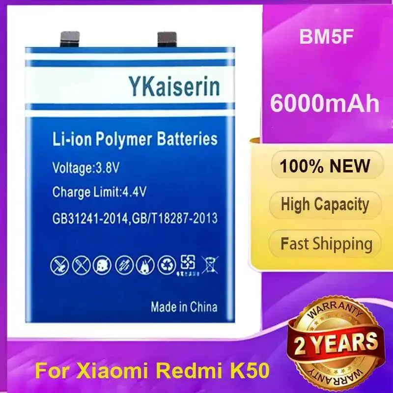 

Аккумулятор для мобильного телефона Xiaomi Redmi K50 BM5F, экологически чистый, с высокой совместимостью, большой емкостью 6000 мАч + код отслеживания