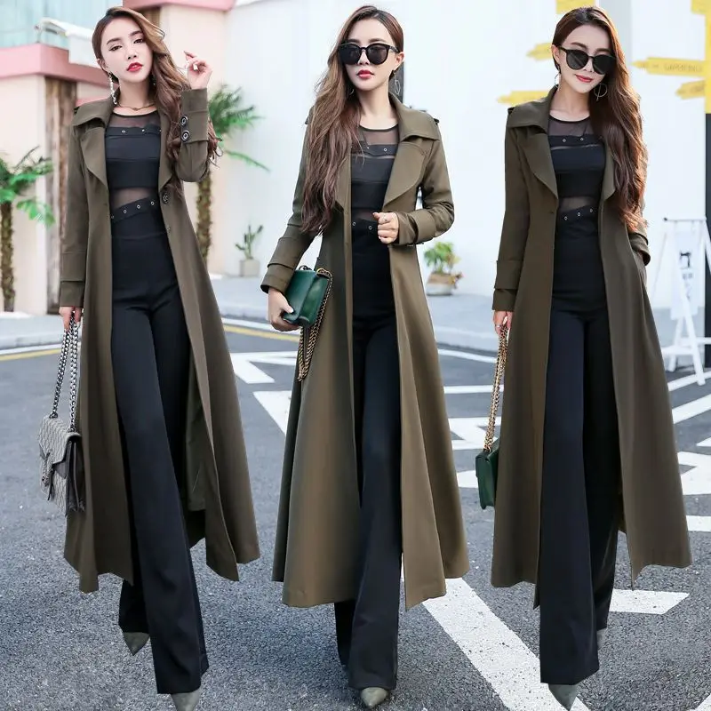 

Single Button Trench Coat for Women 2024 New In Outerwears Elegant Women's Overcoat Casual Solid Jackets Turn-down Collar T642