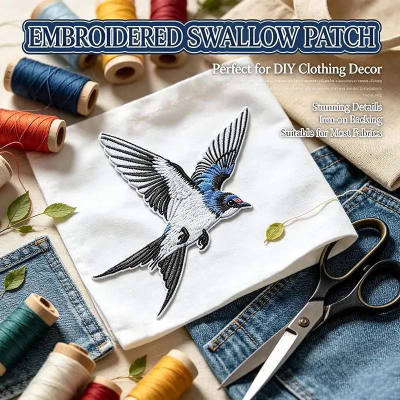 1 PCS Delicate Swallow Embroidery Patches Fabric For Home Pillow Clothes Accessories Sewing Handmade Applique Repair Crafts