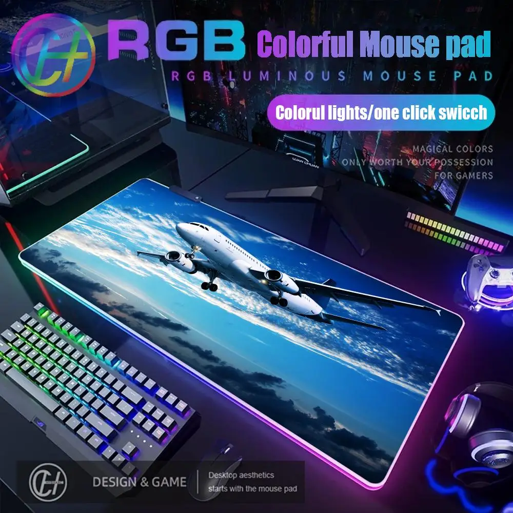 Xxl 100x50 avião vôo nuvens mouse pad rgb gaming mouse pad tapete de mesa hd gamer grande luz led xxl hymxaxc mouse pad