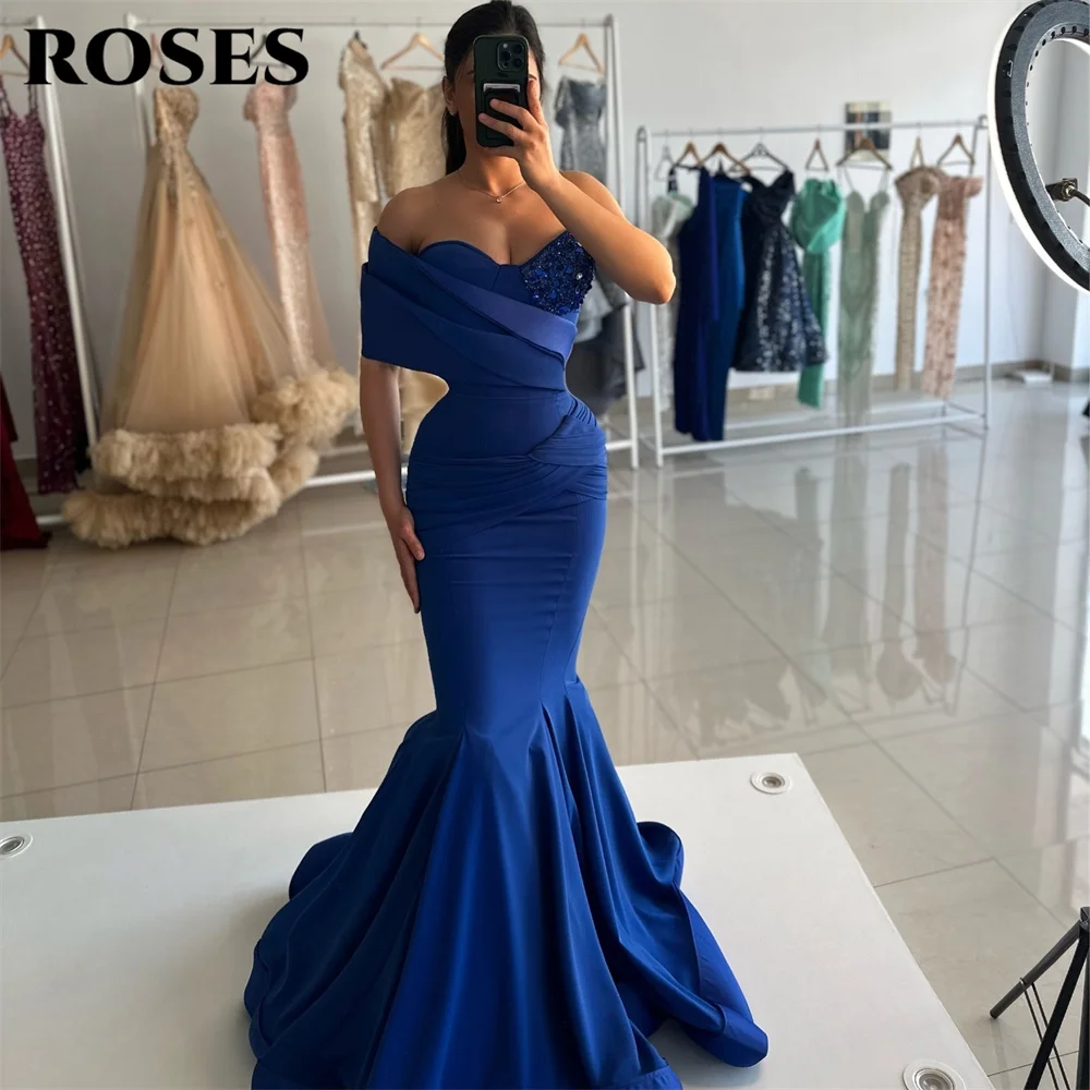 

ROSES Navy Elegant Prom Dress Sweetheart Off-Shoulder Formal Gown for Woman Sequined Satin Mermaid Evening Dresses فساتين السهرة