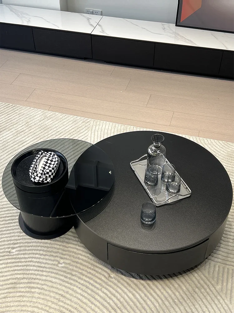 

журнальный столик Black Stone Plate Italian Minimalist Coffee Table Modern Light Luxury Small Apartment Size round Art Tea Table