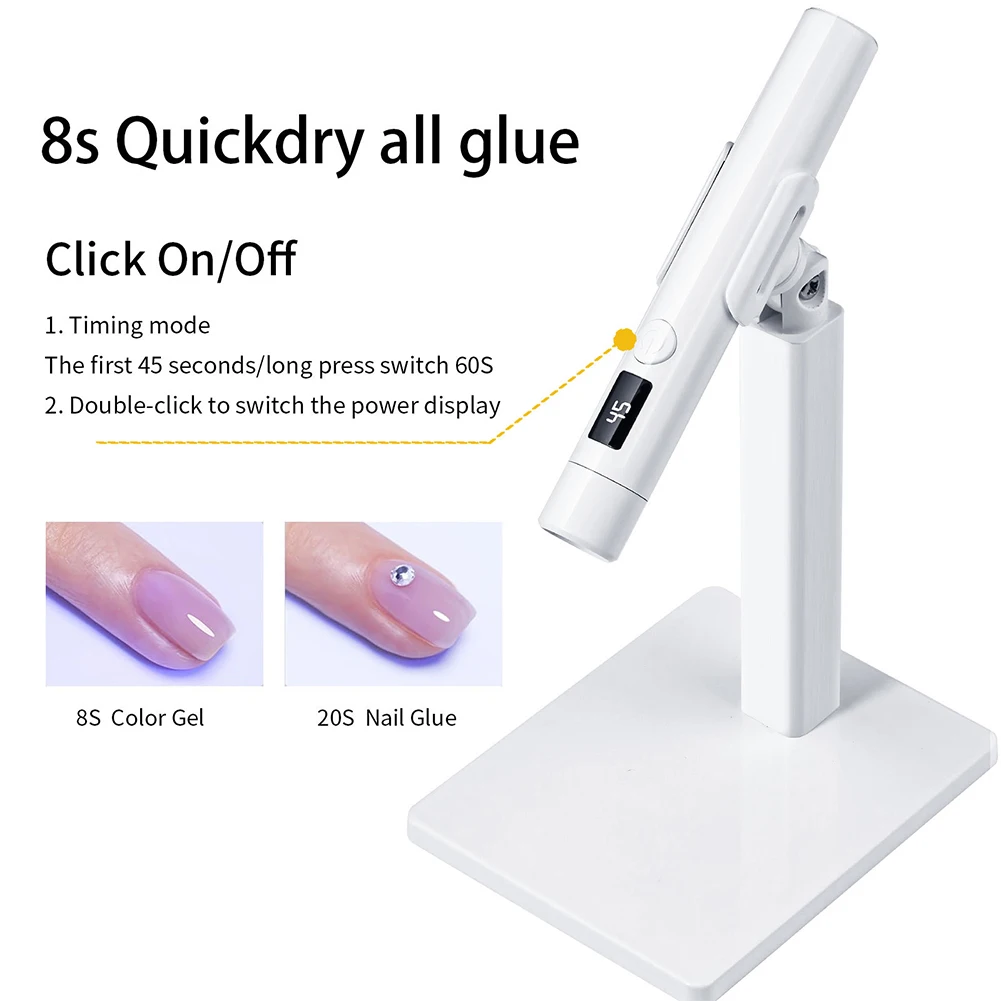 Mini Ultraviolet Nails Drying Light UV LED Nail Lamp with Magnetic Stand Mini UV Light USB Rechargeable for Nail Salon