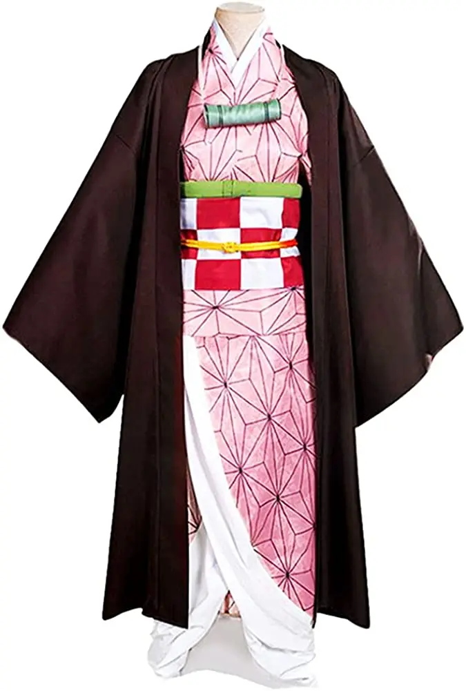 Kamado Cosplay Kostuum Outfit Kimono Met Hairwear En Bamboe