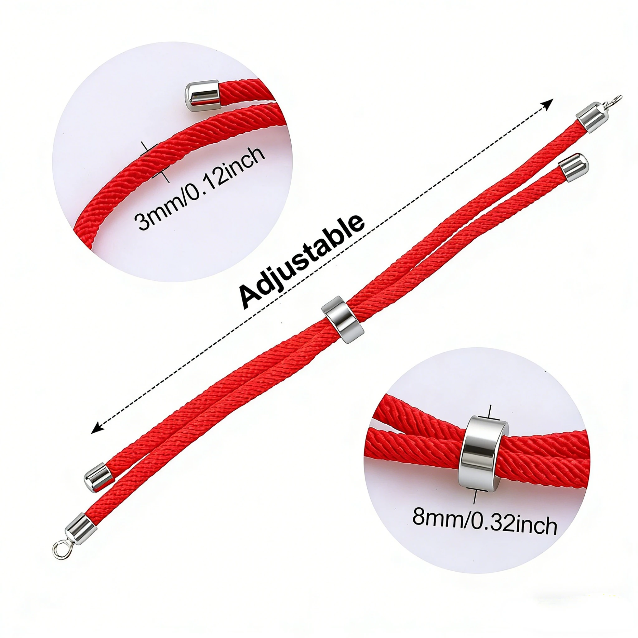 10 Stück 3 mm Nylon-Armband mit verstellbarem Messingverschluss, handgefertigtes Glücksseil für DIY-Schmuckherstellungszubehör – Detail 1