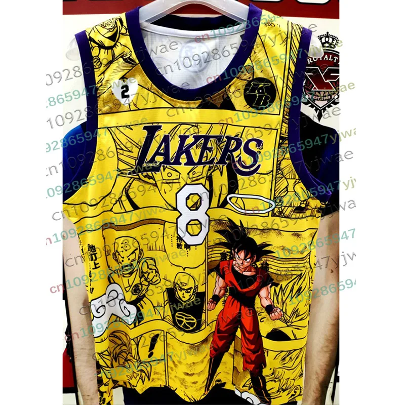 Camiseta sin mangas de baloncesto de Dragon Ball Lakers de Anime japonés, chaleco deportivo transpirable informal de gran tamaño para Fitness al aire libre