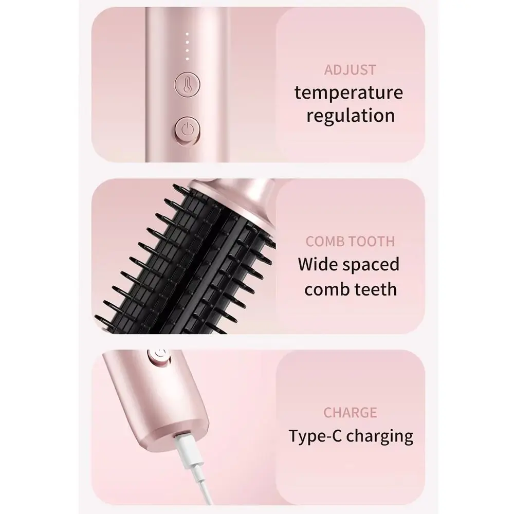 Cordless Electric Hair Curler Negative Ion Quickly Heating Portable Straightening Comb 4 Heat Levels Even Heat Distribution