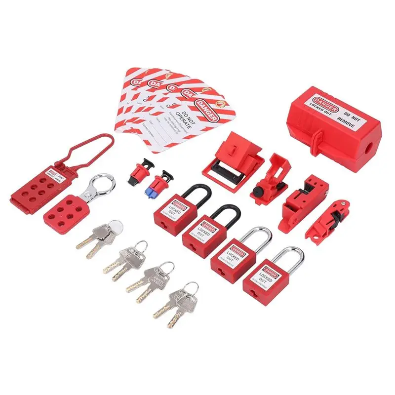

AT29-Electrical Lockout Tagout Kit, Universal Clamp On Circuit Breaker Lockouts Loto-Safety Locks Hanging Tags Set