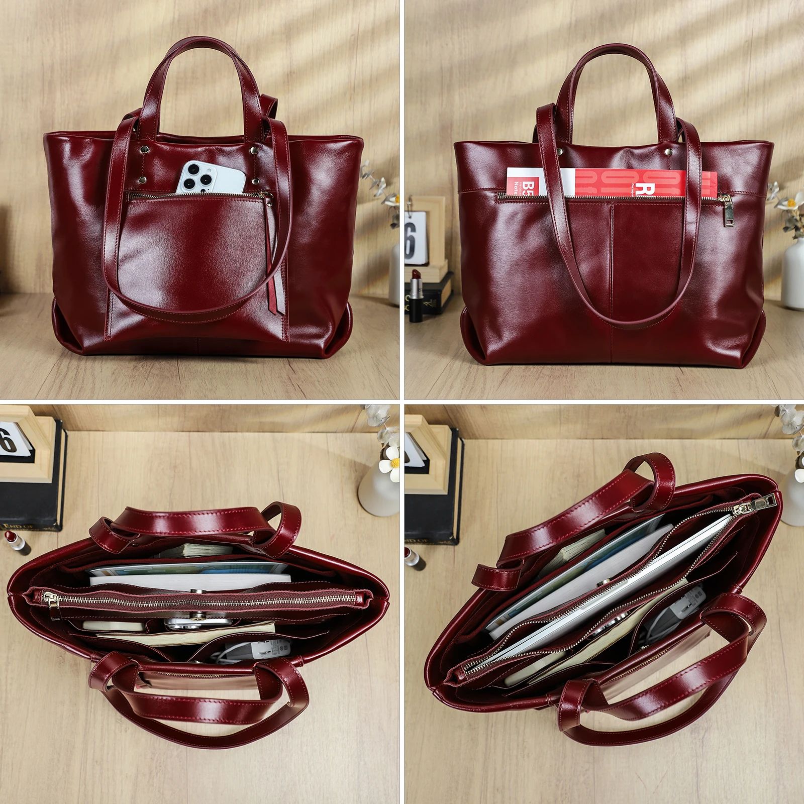 CONTACT'S Genuine Leather Women Business Bags Luxury Designer Shoulder Bag Briefcase Tote Laptop Handbag for 13.3