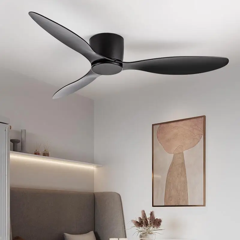 Ventilateur de plafond design avec télécommande, sol bas, ventilateur de plafond design avec lumière, bois blanc, ventilateur de document noir,