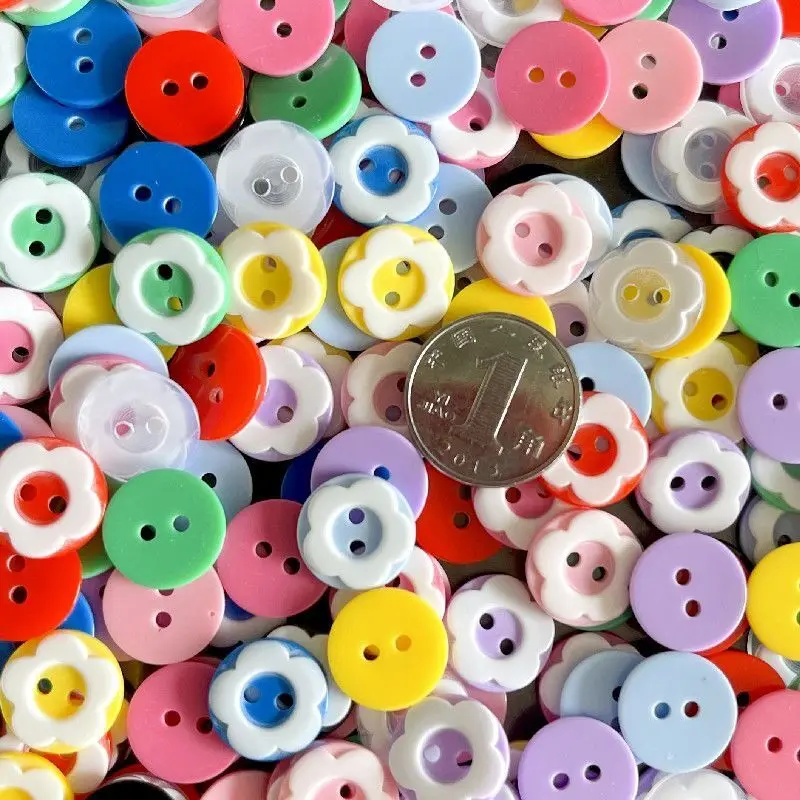 50pcs/lot 13mm Mix Colors Flower Button for Kids Clothes Decoration Plastic Resin Round Flatback button Sewing Tools Accessories