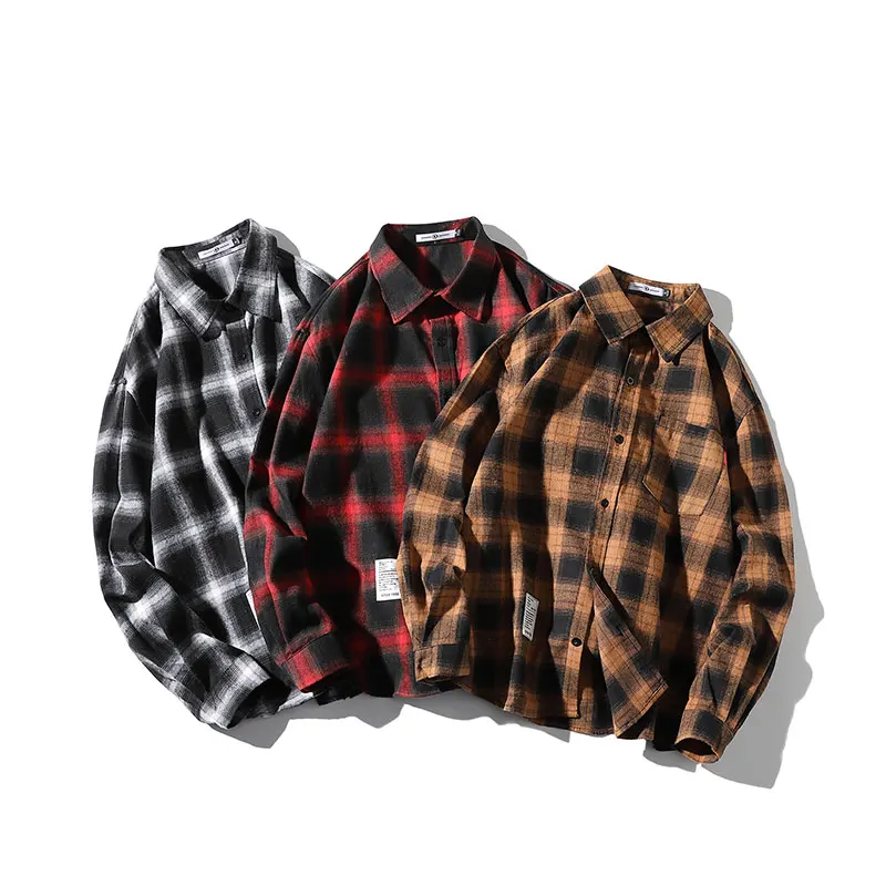 2022 Spring Autumn New Winter High Quality Casual Plaid Men's Loose Streetwear Long-sleeved Shirt Retro Flannel Plaid Shirts Men