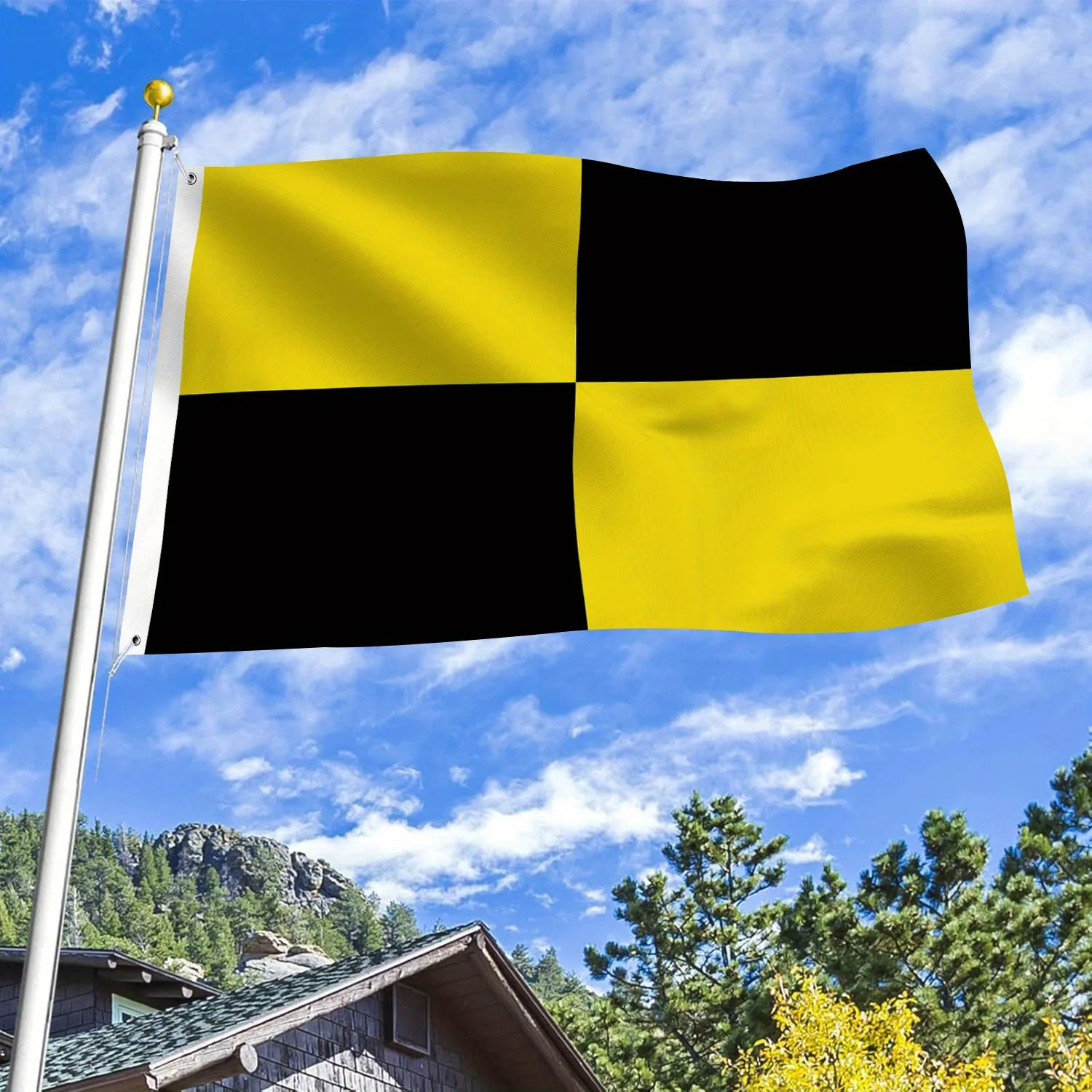 AGAS Lima Code L Maritime Signal Flag - 90*150Cm (3X5Ft) with a Black And Yellow Checkered Design, Made of Durable Polyester