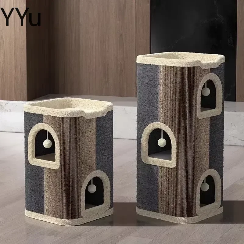 for FYCT Nordic Cat Tree Modern Wood Sisal Rope Condo House Hotel Pet Furniture Scratching Post Tower Climbing Frame Activity