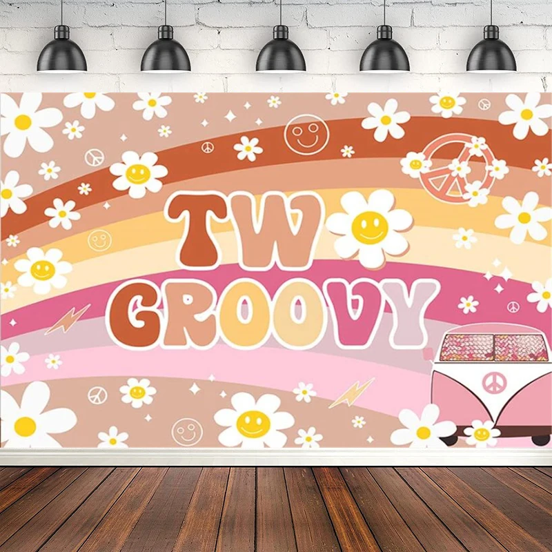 Photography Backdrop Boho Rainbow Hippie Daisy Flower Groovy Girls Birthday Party Decor Poster Background Banner Photo Studio