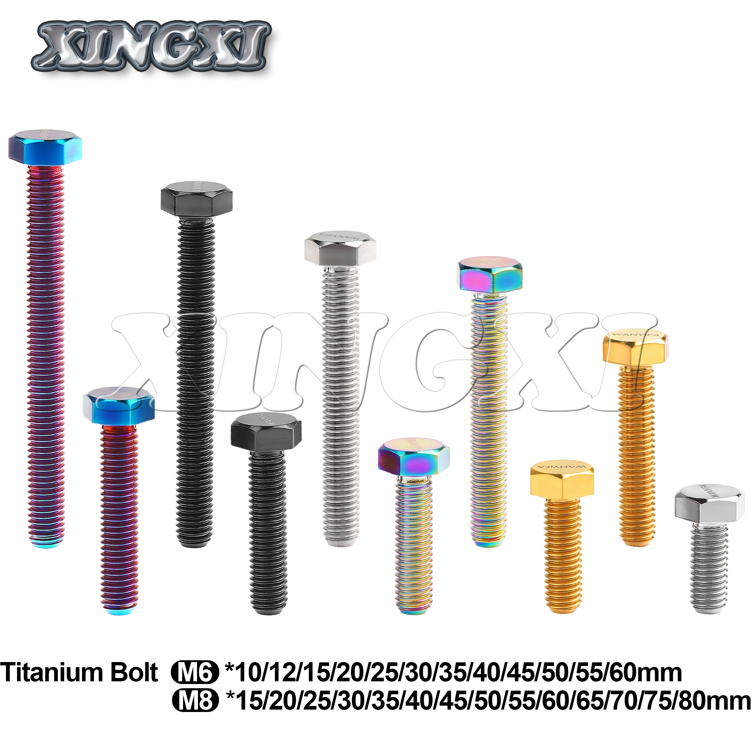 Xingxi DIN933 Titanium External Hex Bolt M6/M8x10-80mm Flat Head Full Thread Screw for motorcycle