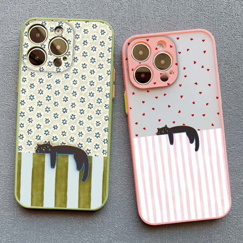Künstlerische schwarze Katze gestreifte Muster Handyhülle für iPhone 15 14 Pro Max Plus 16 13 12 Mini 11 Pro Max XS X XR 17 Pro Max Abdeckungen – Detail 8