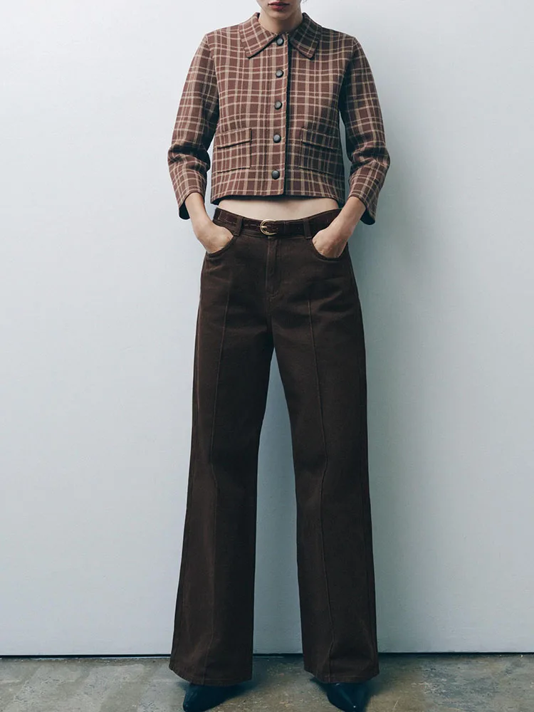 خريف 2025 وصل حديثًا معطف نسائي محبوك منقوش بياقة مقلوبة 7/8 Sve ملابس خارجية قابلة للتنفس وEle