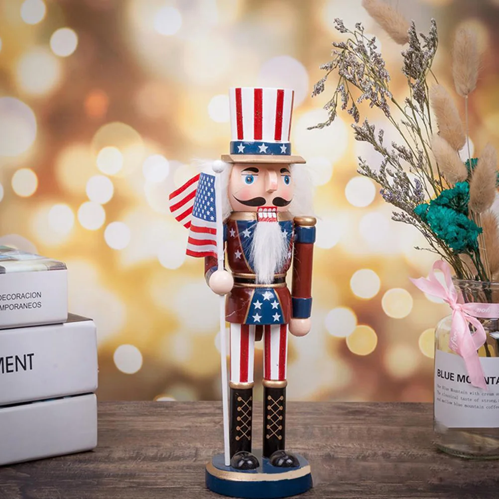 

2 Pcs Nutcracker Soldier Decoration Flag Figures Independence Day Decorations Wood Ornaments Figurines Child
