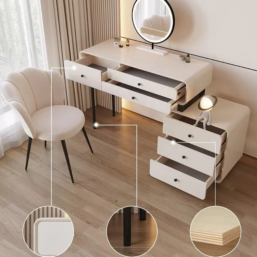 Modern dressing table with lights around mirror adjustable LED smart vanity