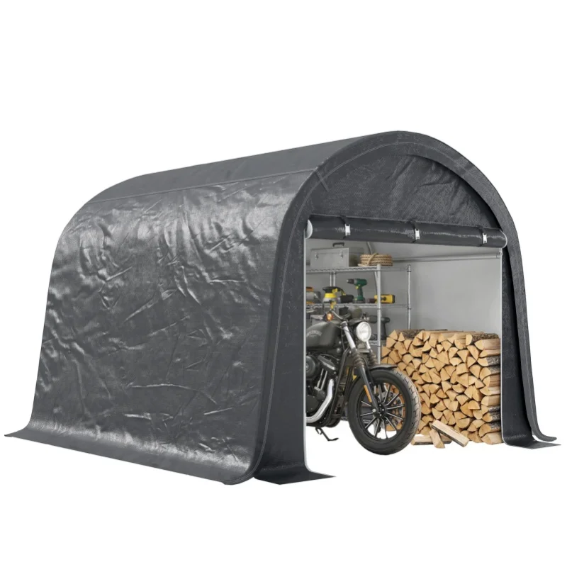 Outsunny Foliengerätehaus 3 x 3 m Gerätehaus mit UV-Schutz, zwei Rolltor Grau