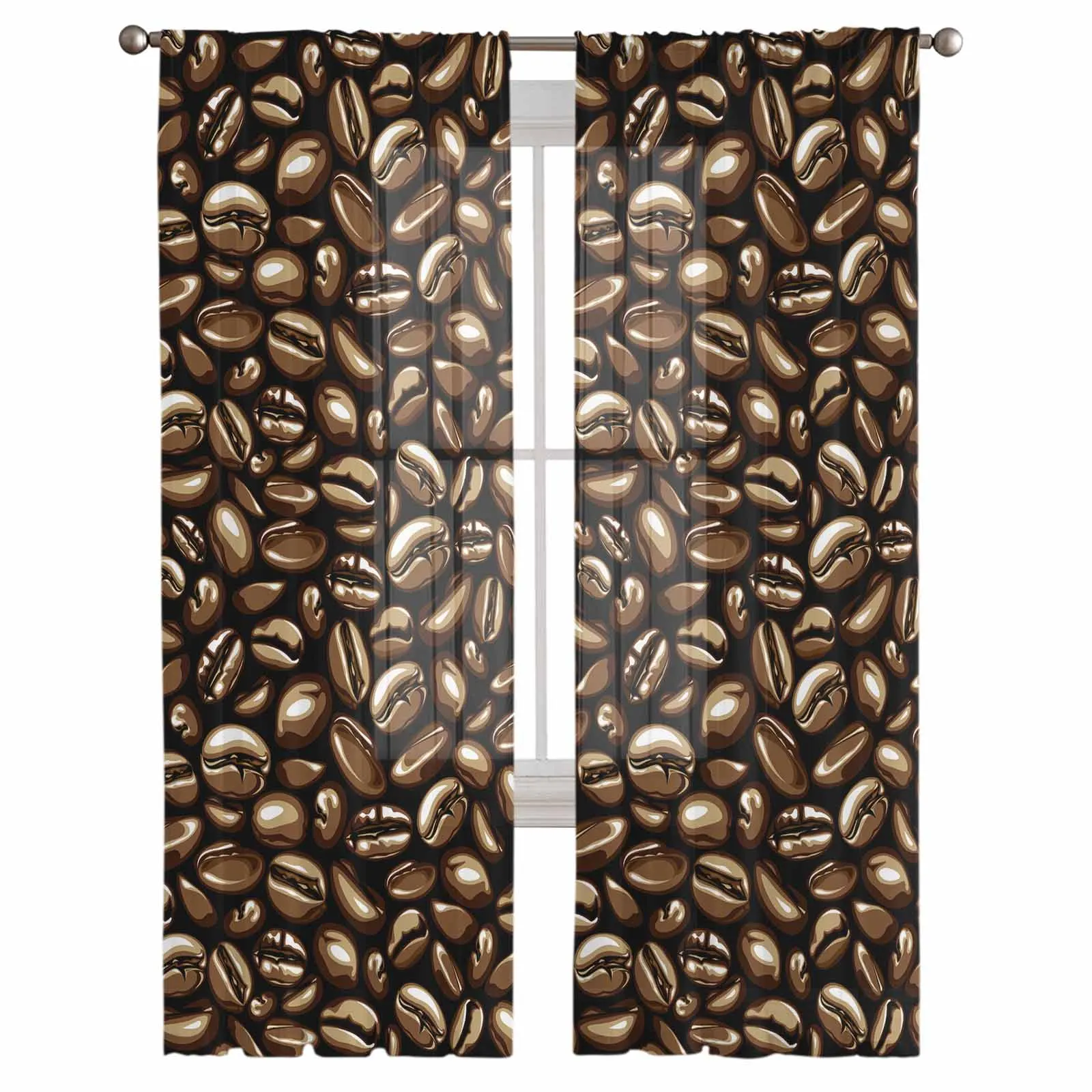 Coffee Bean Texture Voile Curtains for Bedroom Window Tulle Curtain for Living Room Sheer Blinds Drapes