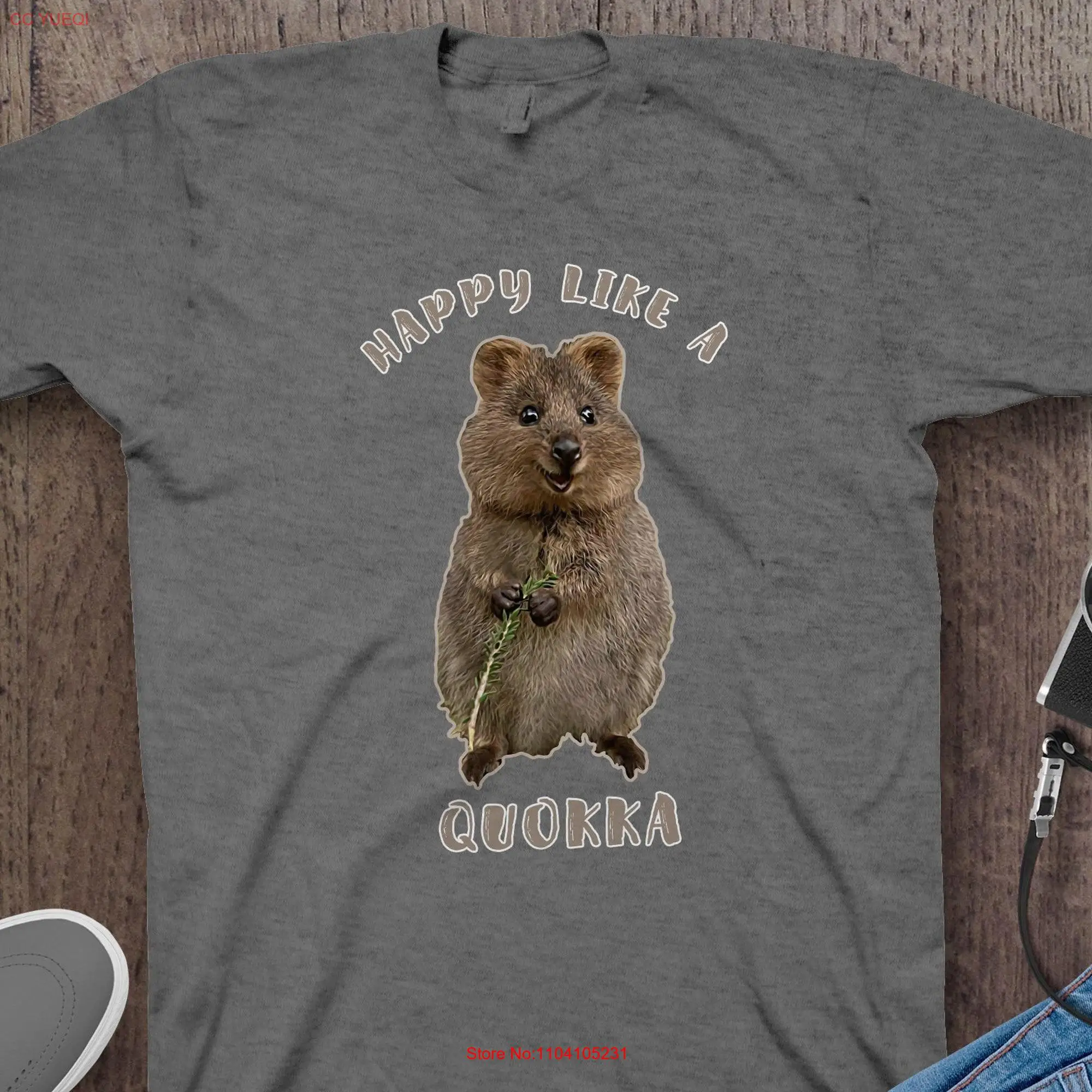 Happy Like A Quokka T Shirt Cute Smile Soft Cotton Australian Animal Lover  long or short sleeves