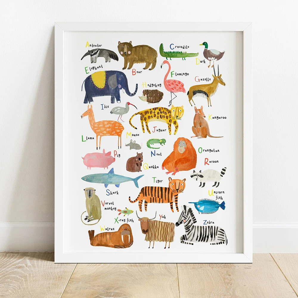 Abc Alphabet Animal Print Pictures Nursery Décor Educational Poster Kids Playroom Room Gift Canvas Painting Home Decor