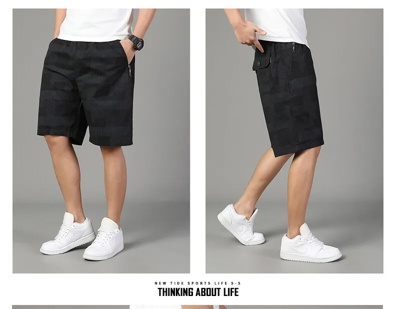 Große Größe Herren Casual Shorts Sommer leichte Shorts Outdoor-Sport Cool atmungsaktiv Strand entspannte Passform Baumwolle Cargo-Shorts – Detail 7
