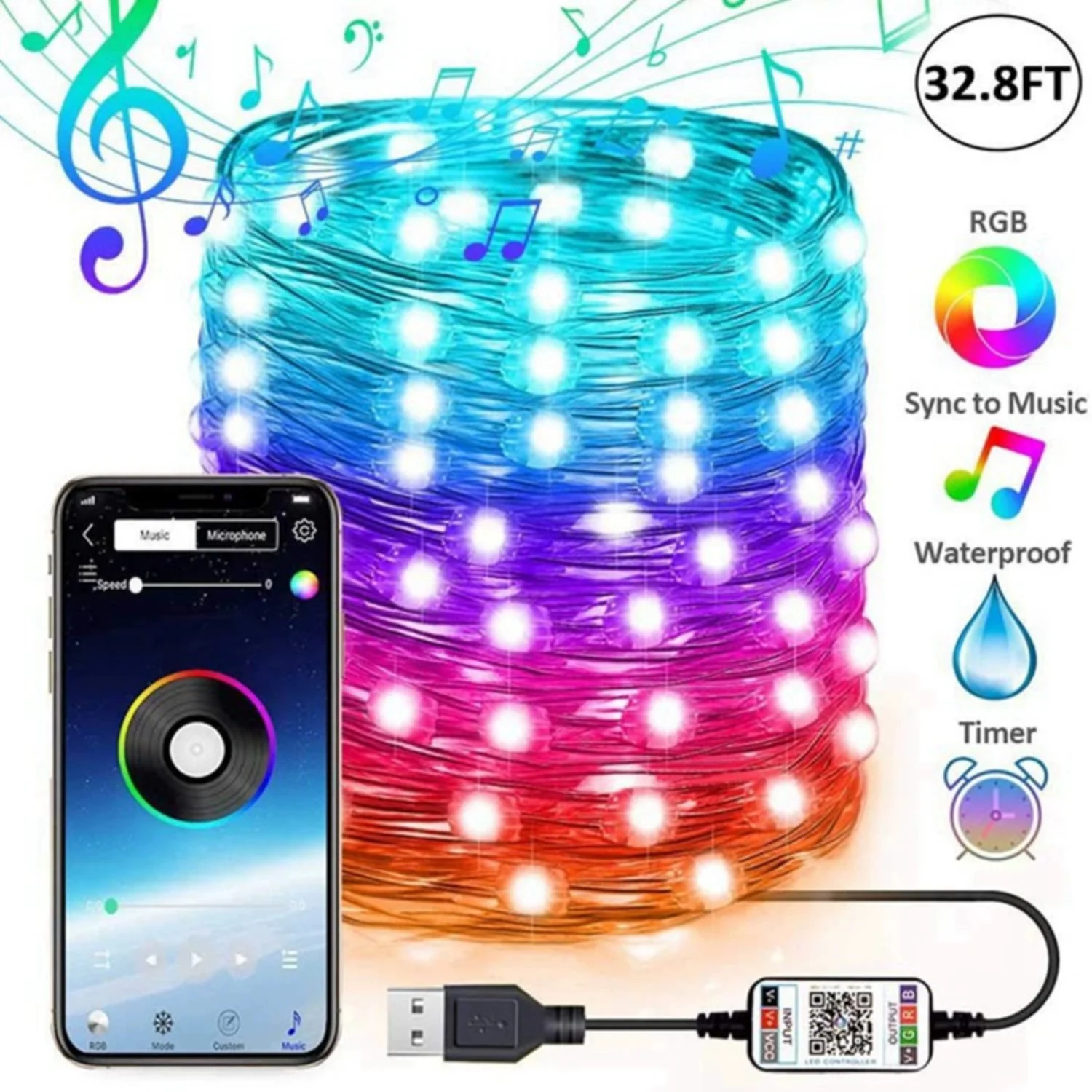 

Voice-controlled music USB Bluetooth light string, mobile APP smart copper wire light string, Christmas holiday decoration