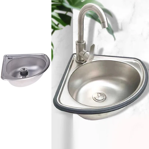 Imagen 2 del producto Fregadero de cocina RV, lavabos de baño de acero inoxidable, Camper, esquina vegetal, barra de autocaravana, pequeño cuenco individual de acero, bañera abatible