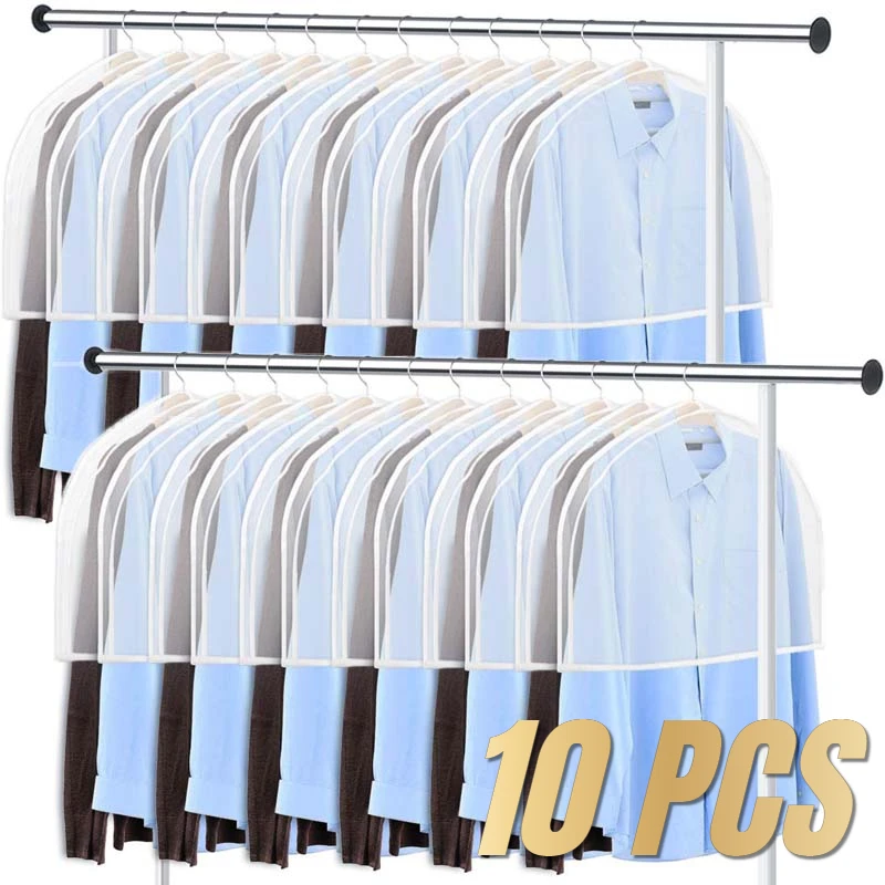 10/5pcs Half Clothes Hanging Dust Cover EVA Waterproof Suit Coat Storage Bag Garment Organizer Wardrobe Hanging Clothing Cover