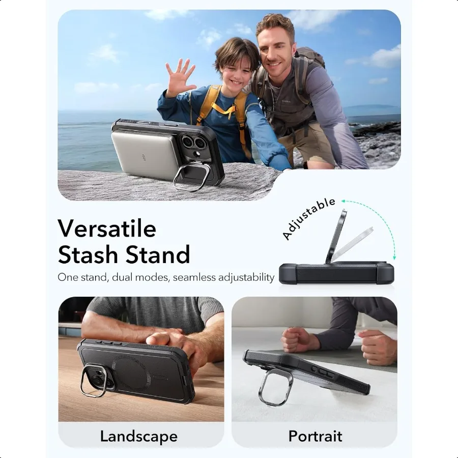 for iPhone 17 Case with Stash Stand 7X MilitaryGrade Drop Protection with Camera Control ShockAbsorbing Phone Red Cover Compati