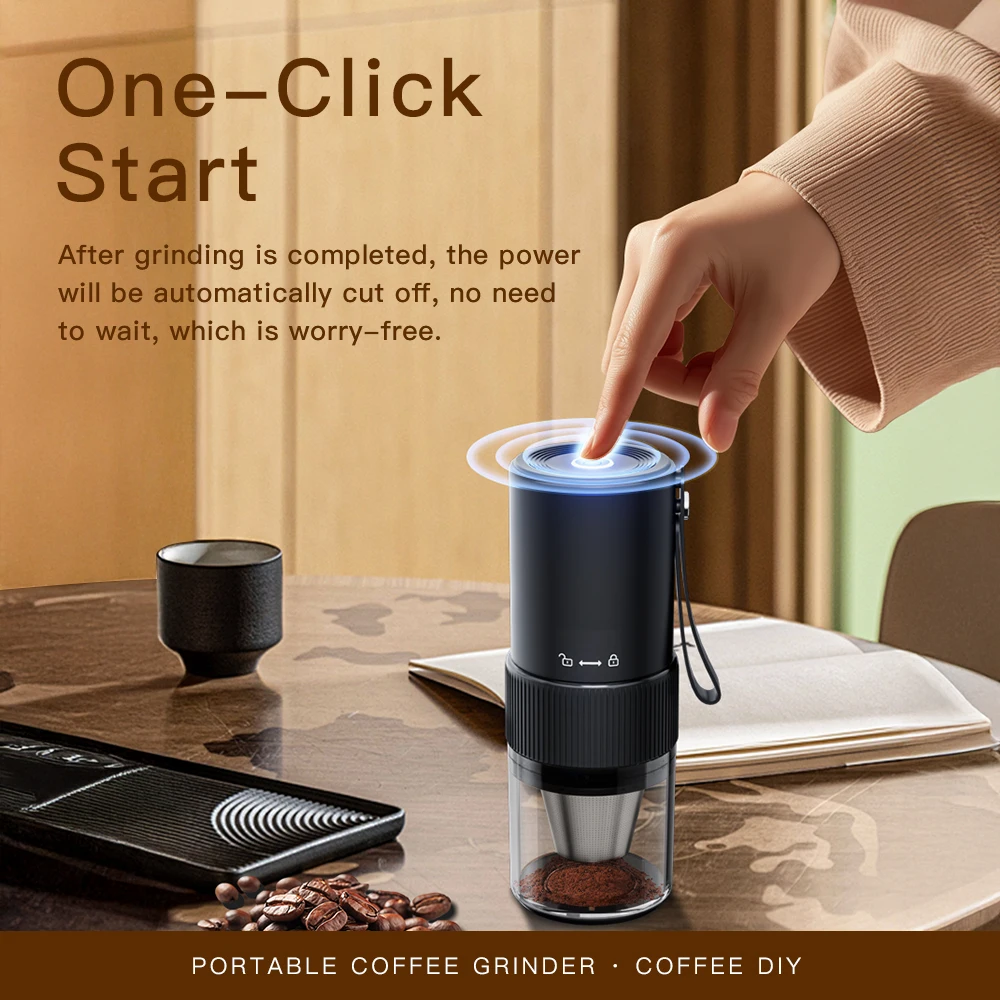 

New Electric Coffee Grinder USB Rechargeable Portable One-Button Start Adjustable Bean Grinder Home Outdoor Blender