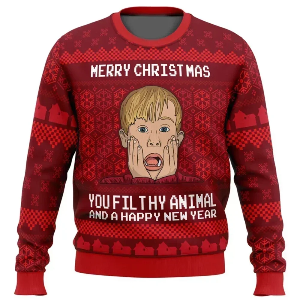 Home Alone Ugly Christmas Sweater Men Women Pullover Hot Sale Round Neck Long Sleeve Top Christmas Clothing 3D Funny Printed