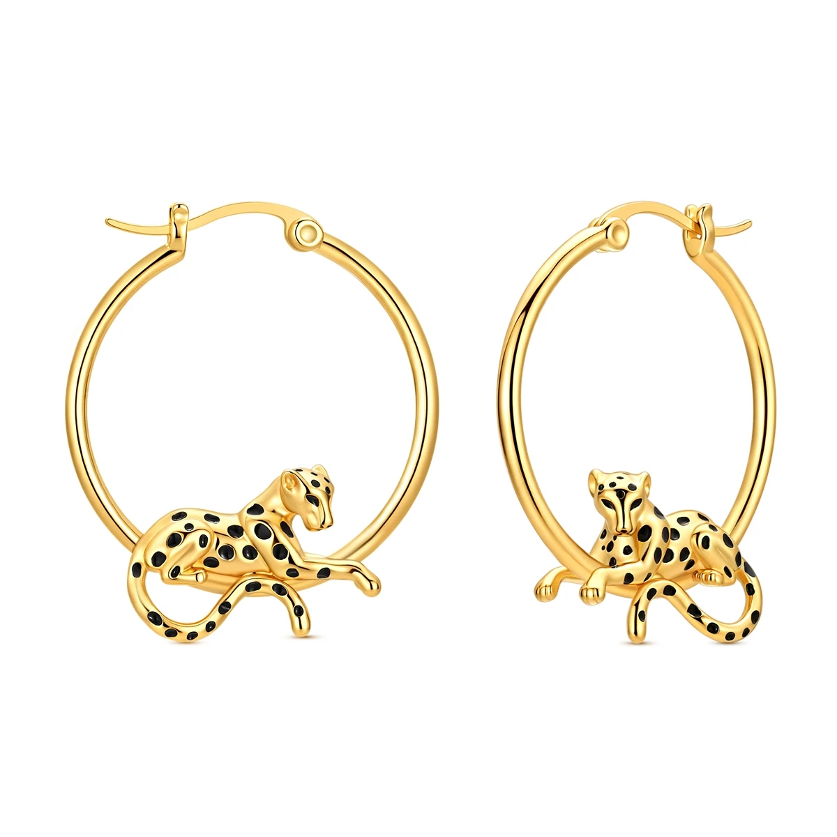 925 Sterling Silver Gold Leopard Print Cheetah Hoop Earrings Animal Trendy Street Style Jewelry for Women
