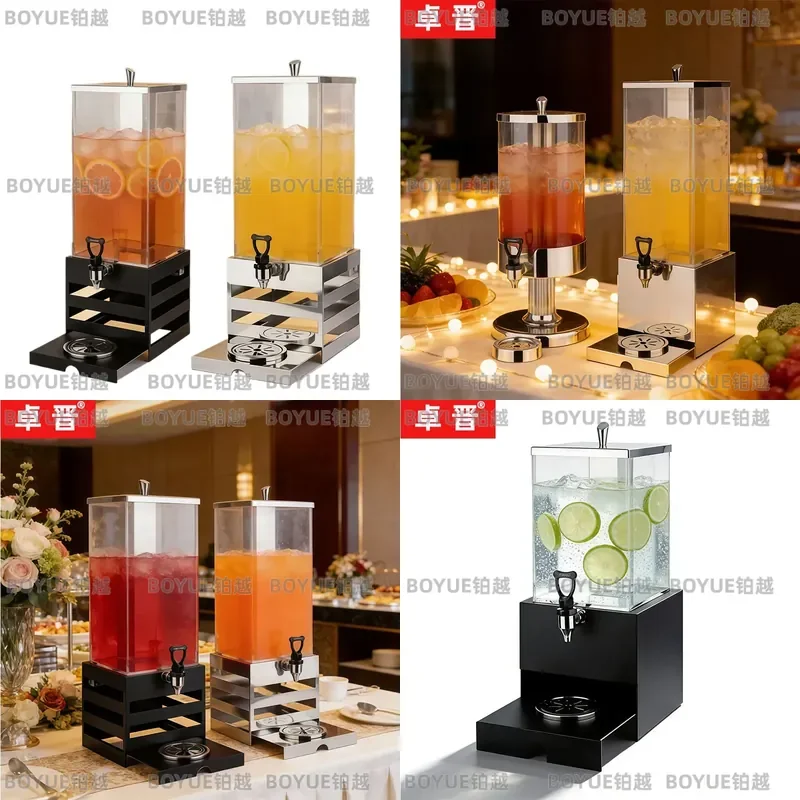 Stainless Steel Juice Dispenser with Faucet Commercial Self Service Beverage Bucket Transparent Drink Container for Cafeteria