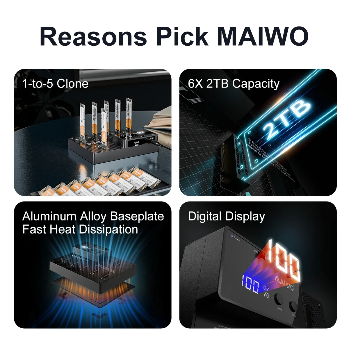 قاعدة توصيل MAIWO 6-Bay M.2 SATA NGFF SSD تدعم USB 3.1 إلى M2 SSD محطة إرساء غير متصلة بالإنترنت لقرص M.2 SATA SSD