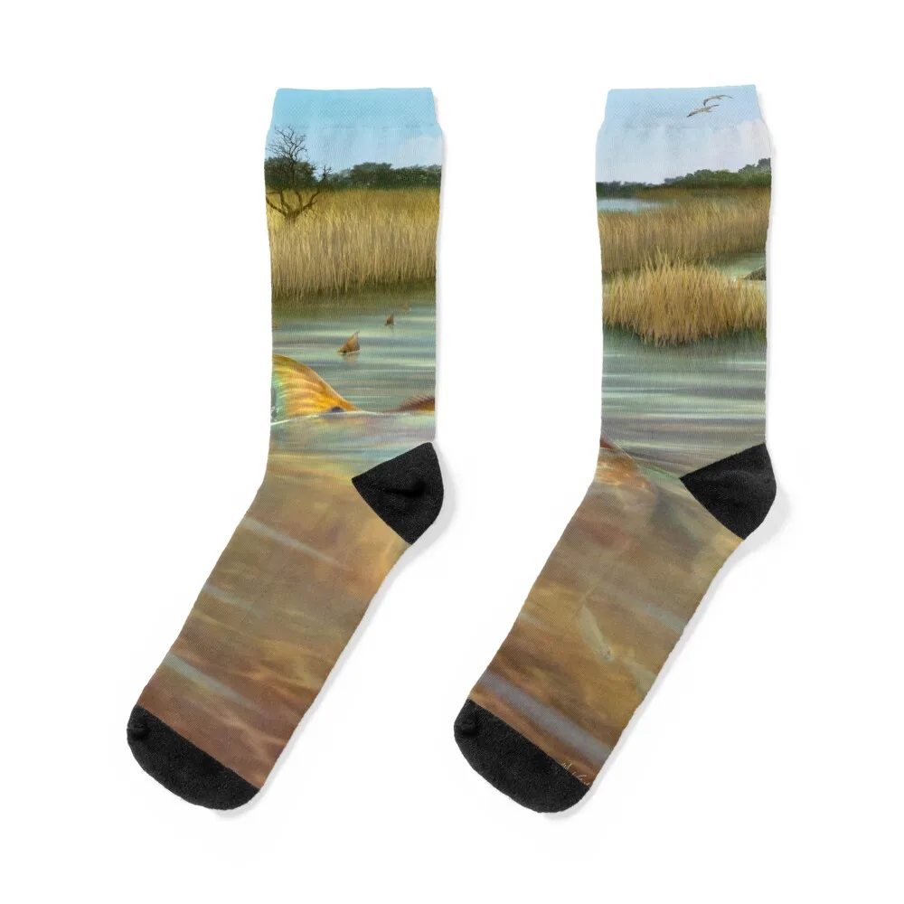 

Redfish in the salt marsh Socks christmas gifts funny gift Thermal man winter anti slip football Socks Men Women's